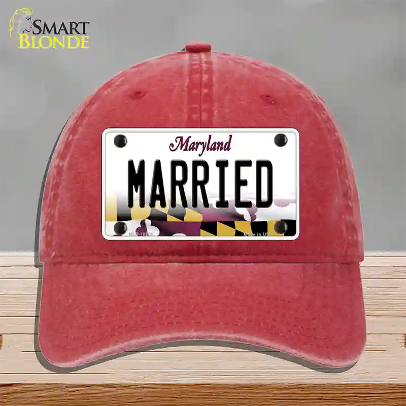 Married Maryland Novelty License Plate Hat Unconstructed Cotton / Red