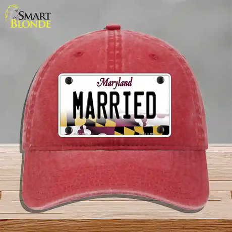 Married Maryland Novelty License Plate Hat Unconstructed Cotton / Red