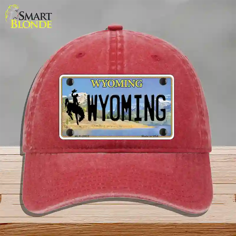 Wyoming Tag Novelty License Plate Hat Unconstructed Cotton / Red