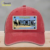 Wyoming Tag Novelty License Plate Hat Unconstructed Cotton / Red