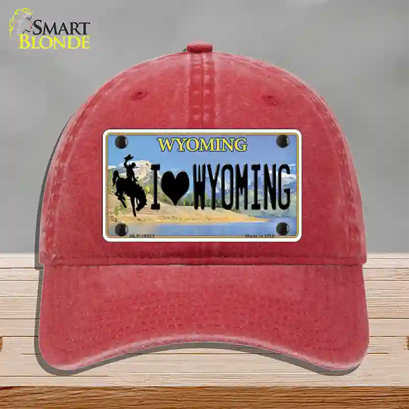 I Love Wyoming Novelty License Plate Hat Unconstructed Cotton / Red