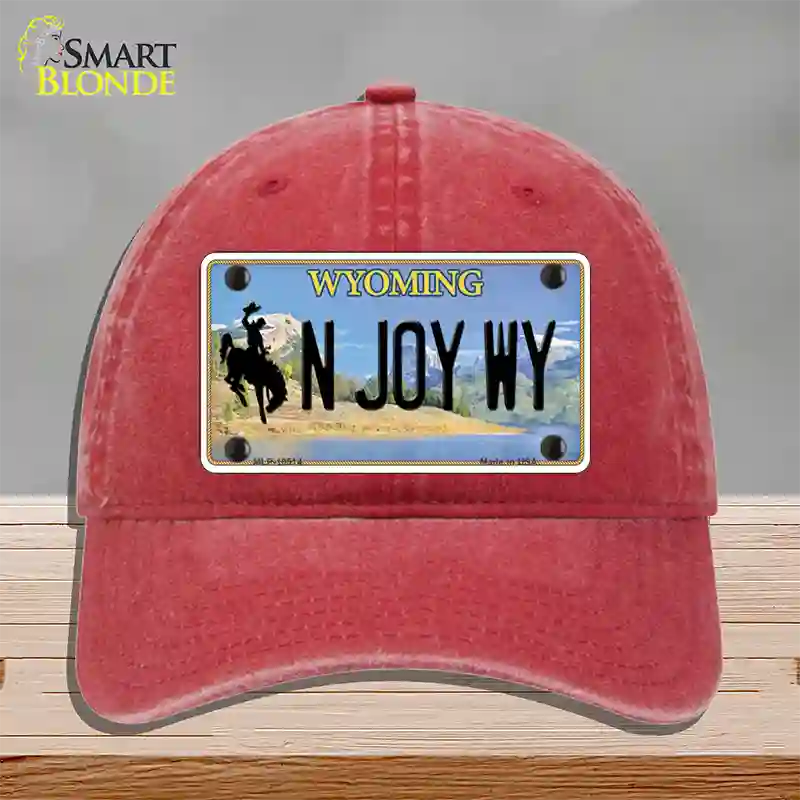 N Joy WY Wyoming Novelty License Plate Hat Unconstructed Cotton / Red