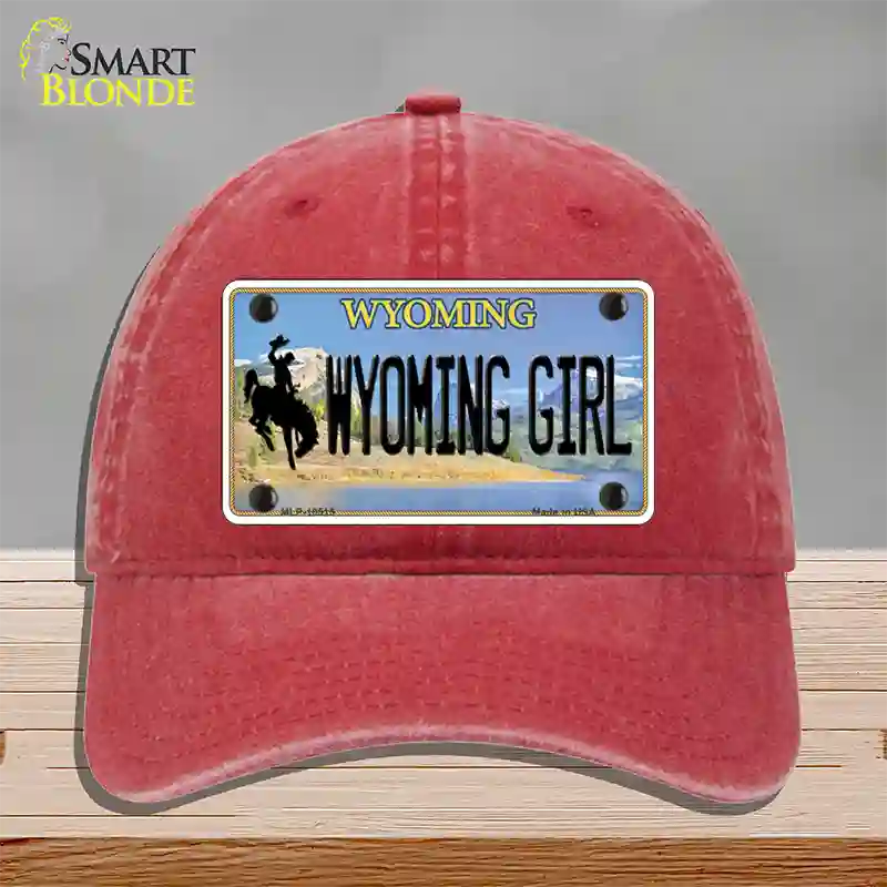 Wyoming Girl Novelty License Plate Hat Unconstructed Cotton / Red