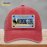 Wyoming Girl Novelty License Plate Hat Unconstructed Cotton / Red