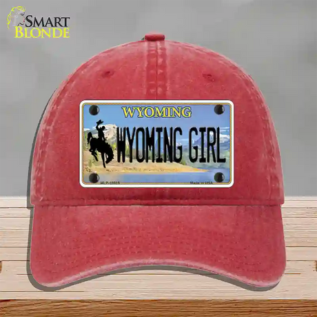 Wyoming Girl Novelty License Plate Hat Unconstructed Cotton / Red