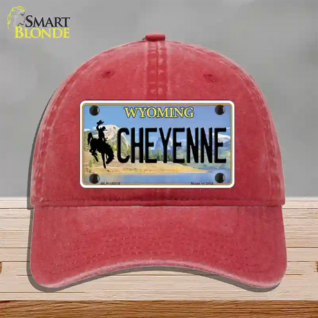 Cheyenne Wyoming Novelty License Plate Hat Unconstructed Cotton / Red