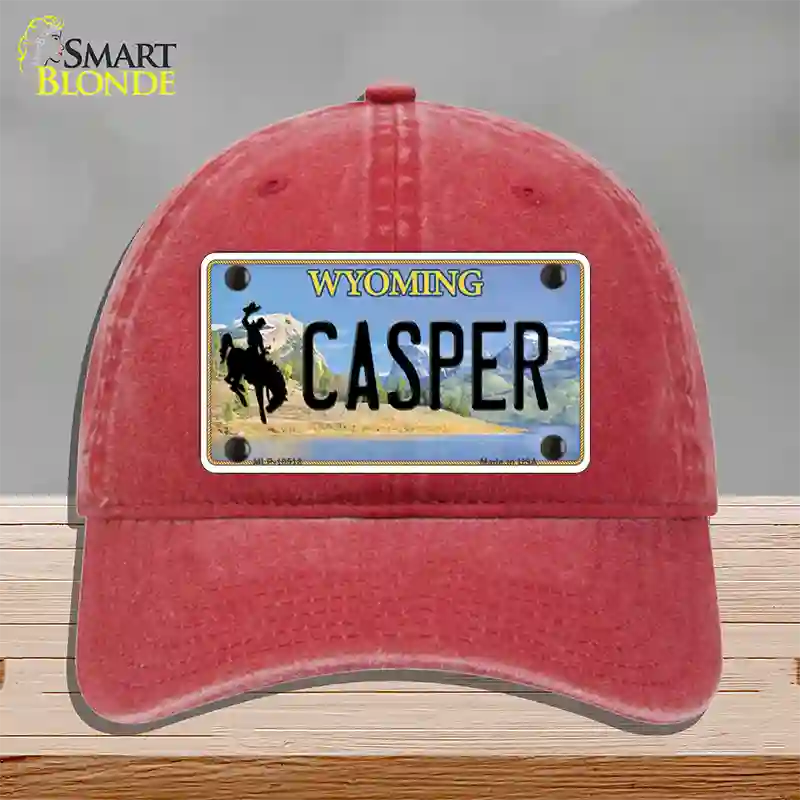 Casper Wyoming Novelty License Plate Hat Unconstructed Cotton / Red