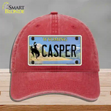 Casper Wyoming Novelty License Plate Hat Unconstructed Cotton / Red