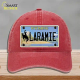 Laramie Wyoming Novelty License Plate Hat Unconstructed Cotton / Red