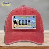 Cody Wyoming Novelty License Plate Hat Unconstructed Cotton / Red