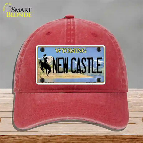 New Castle Wyoming Novelty License Plate Hat Unconstructed Cotton / Red