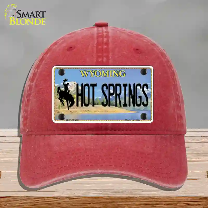 Hot Springs Wyoming Novelty License Plate Hat Unconstructed Cotton / Red