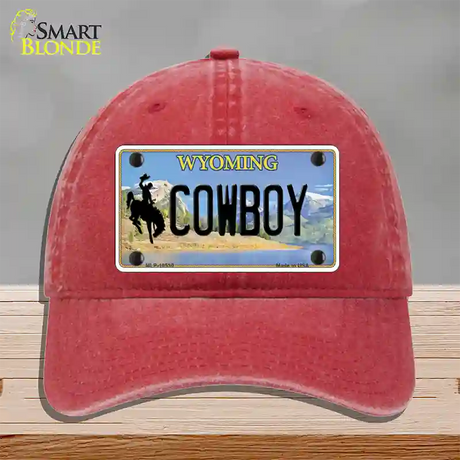 Cowboy Wyoming Novelty License Plate Hat Unconstructed Cotton / Red