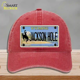 Jackson Hole Wyoming Novelty License Plate Hat Unconstructed Cotton / Red