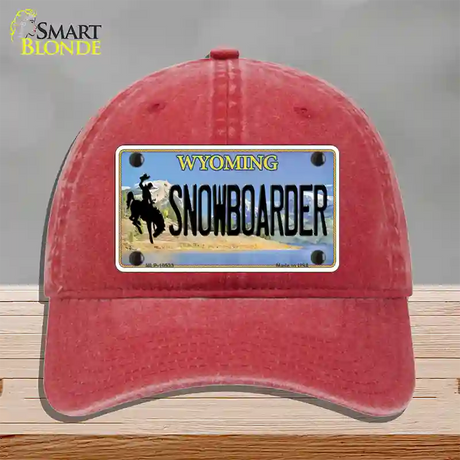 Snowboarder Wyoming Novelty License Plate Hat Unconstructed Cotton / Red