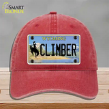 Climber Wyoming Novelty License Plate Hat Unconstructed Cotton / Red