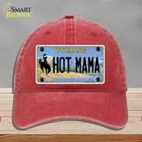 Hot Mama Wyoming Novelty License Plate Hat Unconstructed Cotton / Red