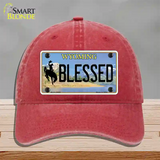 Blessed Wyoming Novelty License Plate Hat Unconstructed Cotton / Red