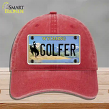 Golfer Wyoming Novelty License Plate Hat Unconstructed Cotton / Red