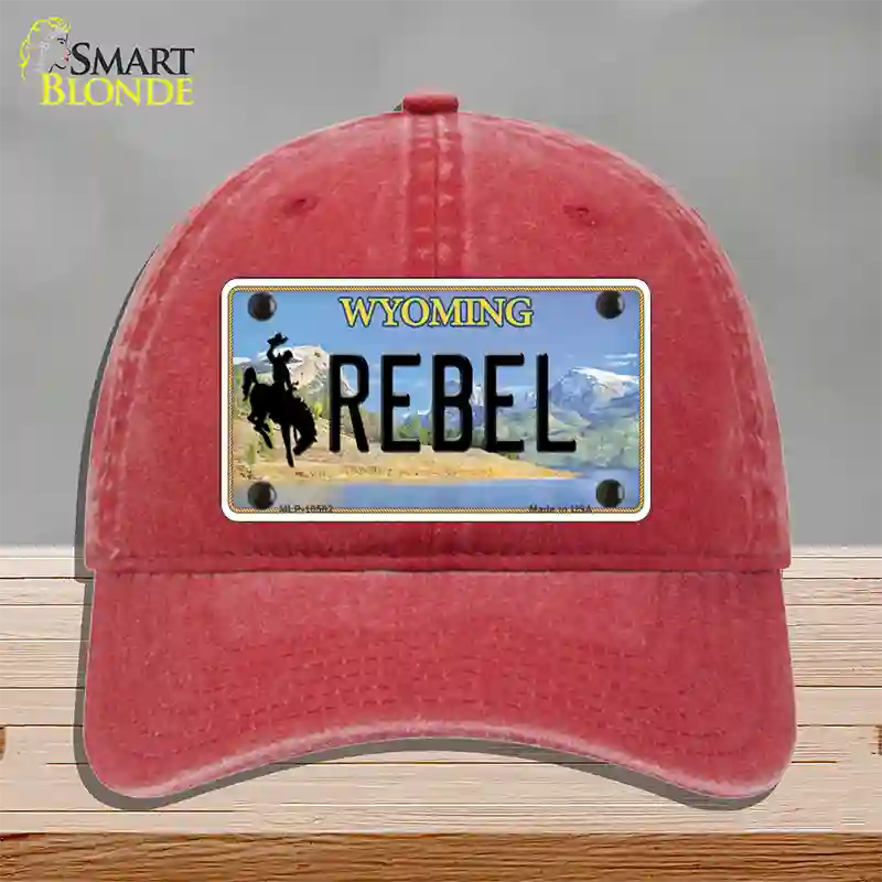 Rebel Wyoming Novelty License Plate Hat Unconstructed Cotton / Red