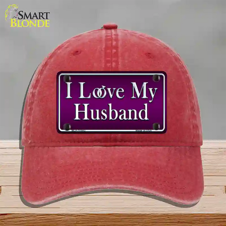 I Love My Husband Novelty License Plate Hat Unconstructed Cotton / Red