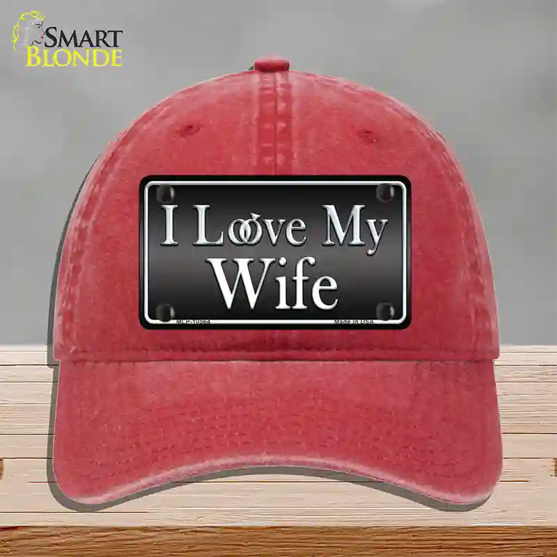 I Love My Wife Novelty License Plate Hat Unconstructed Cotton / Red