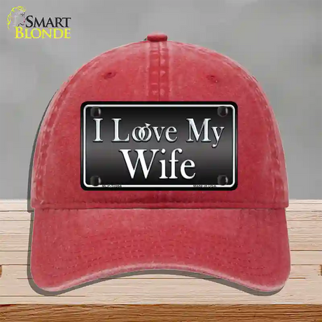 I Love My Wife Novelty License Plate Hat Unconstructed Cotton / Red