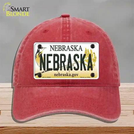 Nebraska Gov Novelty License Plate Hat Unconstructed Cotton / Red