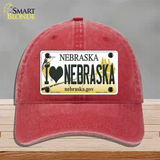 I Love Nebraska Novelty License Plate Hat Unconstructed Cotton / Red