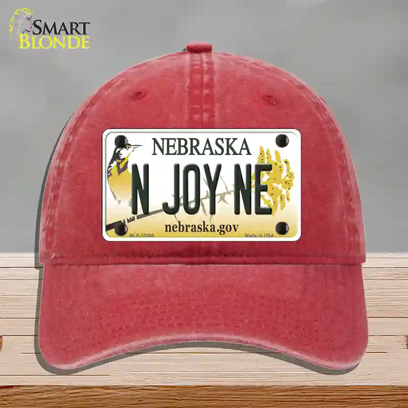 N Joy NE Nebraska Novelty License Plate Hat Unconstructed Cotton / Red