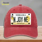 N Joy NE Nebraska Novelty License Plate Hat Unconstructed Cotton / Red