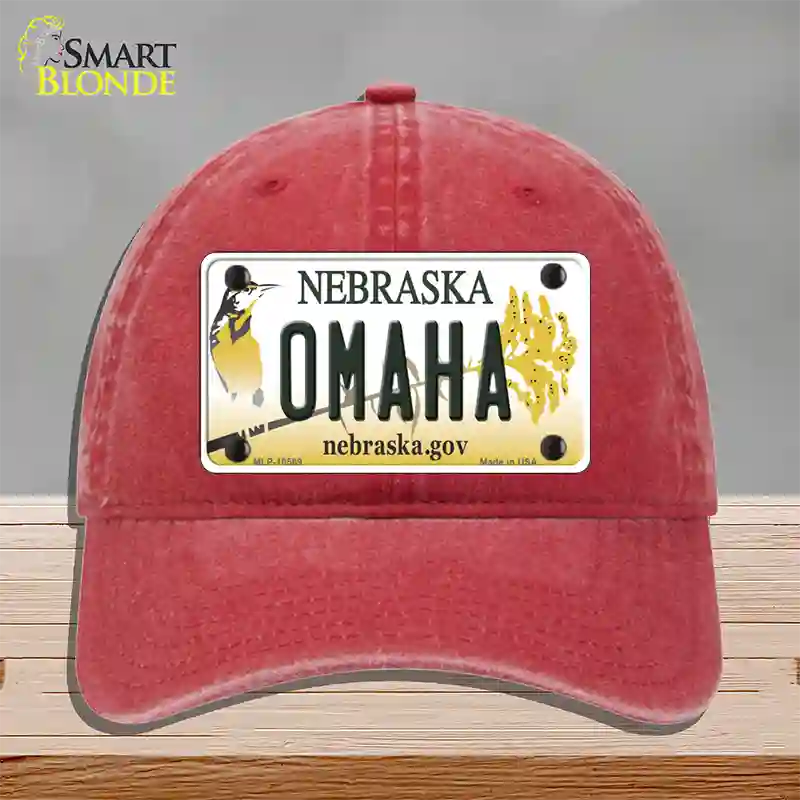 Omaha Nebraska Novelty License Plate Hat Unconstructed Cotton / Red