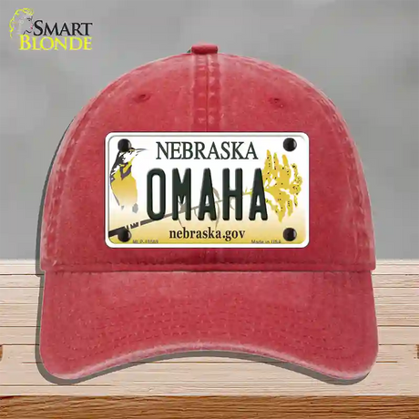 Omaha Nebraska Novelty License Plate Hat Unconstructed Cotton / Red