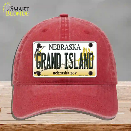 Grand Island Nebraska Novelty License Plate Hat Unconstructed Cotton / Red