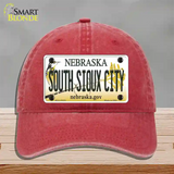 South Sioux City Nebraska Novelty License Plate Hat Unconstructed Cotton / Red