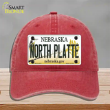 North Platte Nebraska Novelty License Plate Hat Unconstructed Cotton / Red