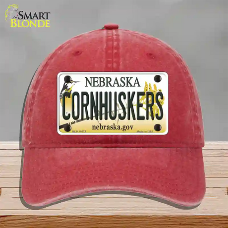 Cornhuskers Nebraska Novelty License Plate Hat Unconstructed Cotton / Red