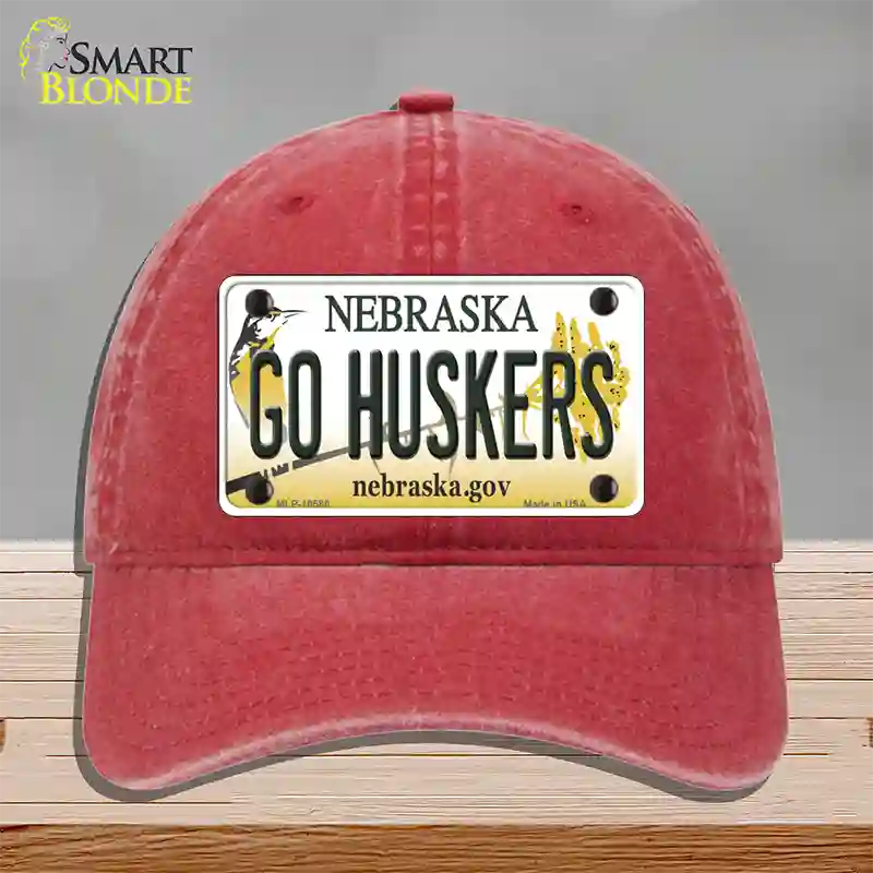 Go Huskers Nebraska Novelty License Plate Hat Unconstructed Cotton / Red