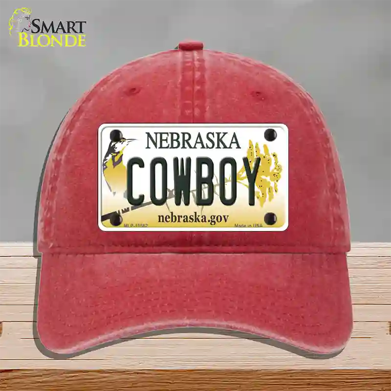 Cowboy Nebraska Novelty License Plate Hat Unconstructed Cotton / Red