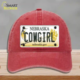 Cowgirl Nebraska Novelty License Plate Hat Unconstructed Cotton / Red