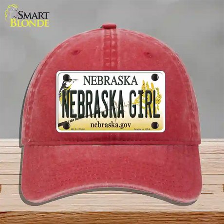 Nebraska Girl Novelty License Plate Hat Unconstructed Cotton / Red