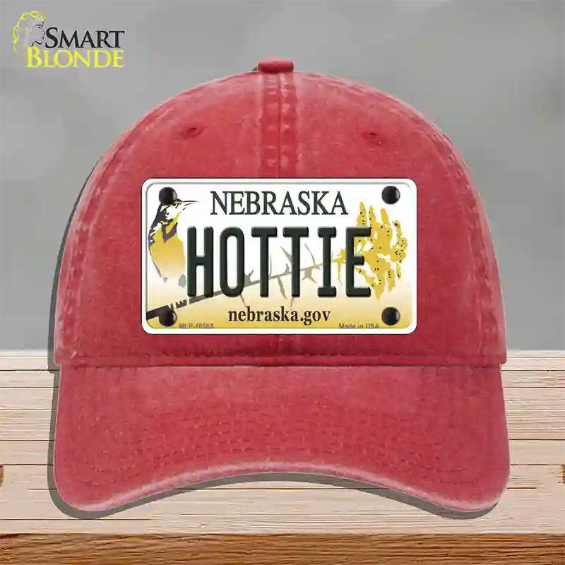 Hottie Nebraska Novelty License Plate Hat Unconstructed Cotton / Red