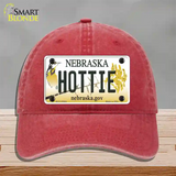 Hottie Nebraska Novelty License Plate Hat Unconstructed Cotton / Red