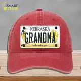 Grandma Nebraska Novelty License Plate Hat Unconstructed Cotton / Red