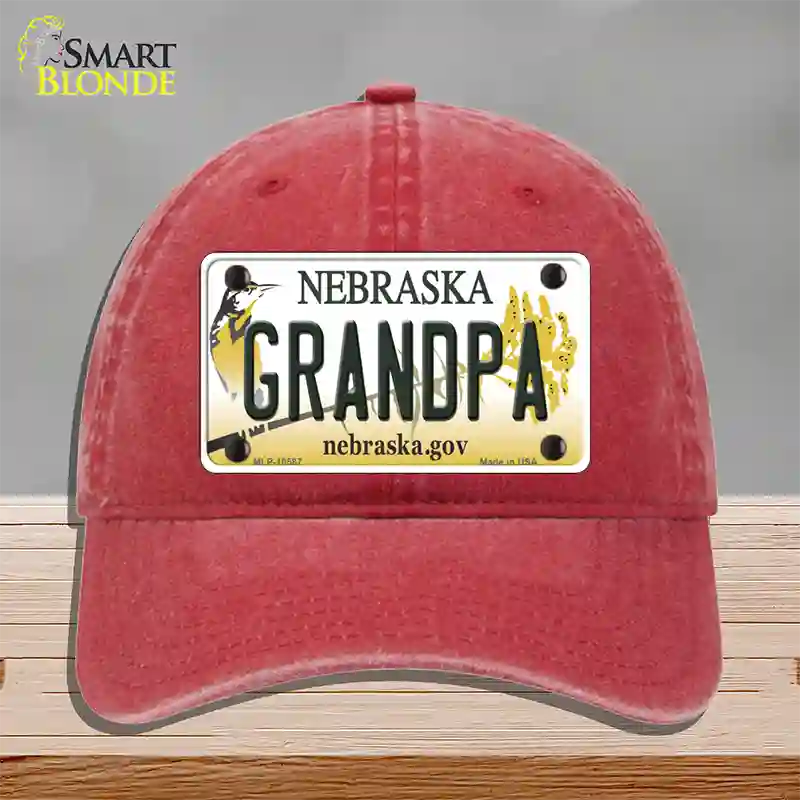 Grandpa Nebraska Novelty License Plate Hat Unconstructed Cotton / Red