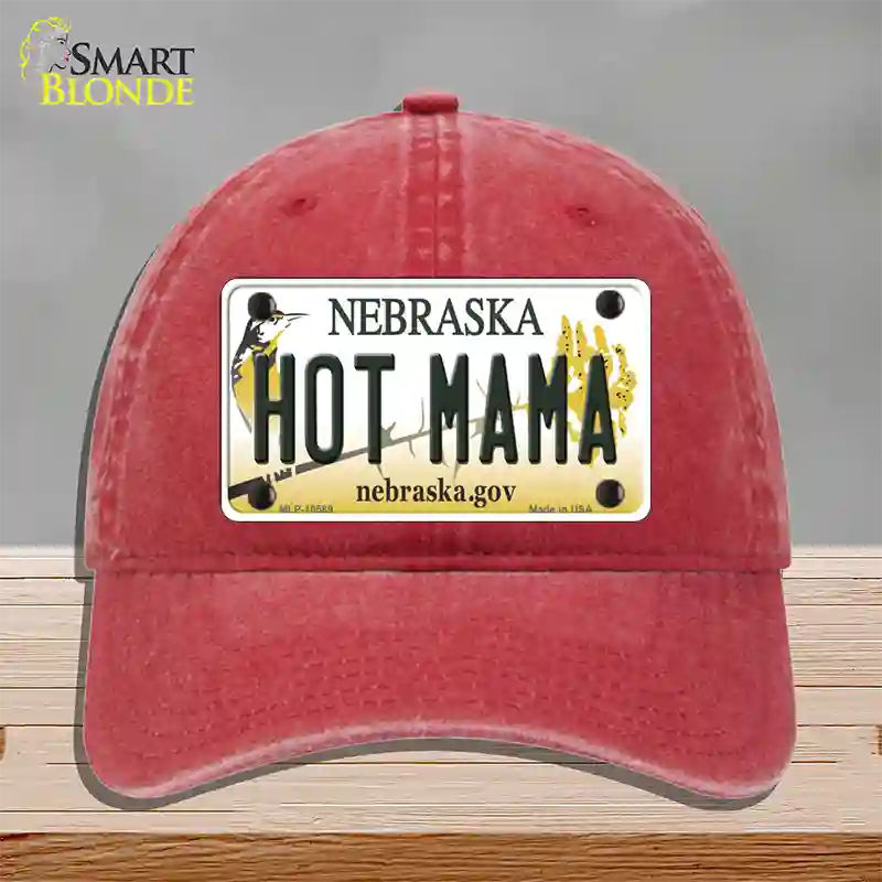 Hot Mama Nebraska Novelty License Plate Hat Unconstructed Cotton / Red