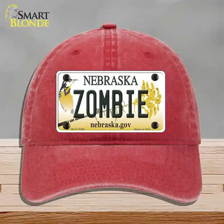 Zombie Nebraska Novelty License Plate Hat Unconstructed Cotton / Red