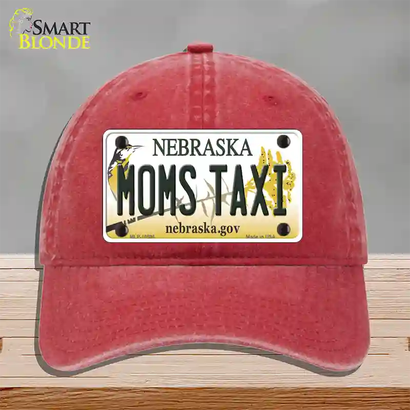 Moms Taxi Nebraska Novelty License Plate Hat Unconstructed Cotton / Red