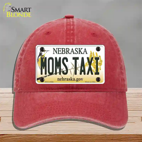 Moms Taxi Nebraska Novelty License Plate Hat Unconstructed Cotton / Red