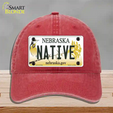 Native Nebraska Novelty License Plate Hat Unconstructed Cotton / Red